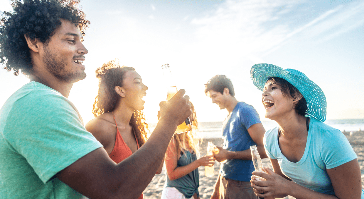 stag and hen groups on the beach in benidorm